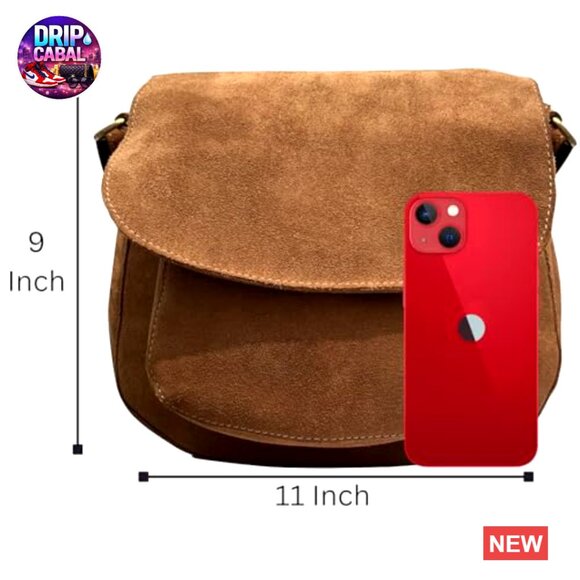 Brown Suede Tote Bag | Hobo Shoulder Bag​ | Qisabags Full-Grain Suede Leather Crossbody Satchel Bag with Adjustable Strap